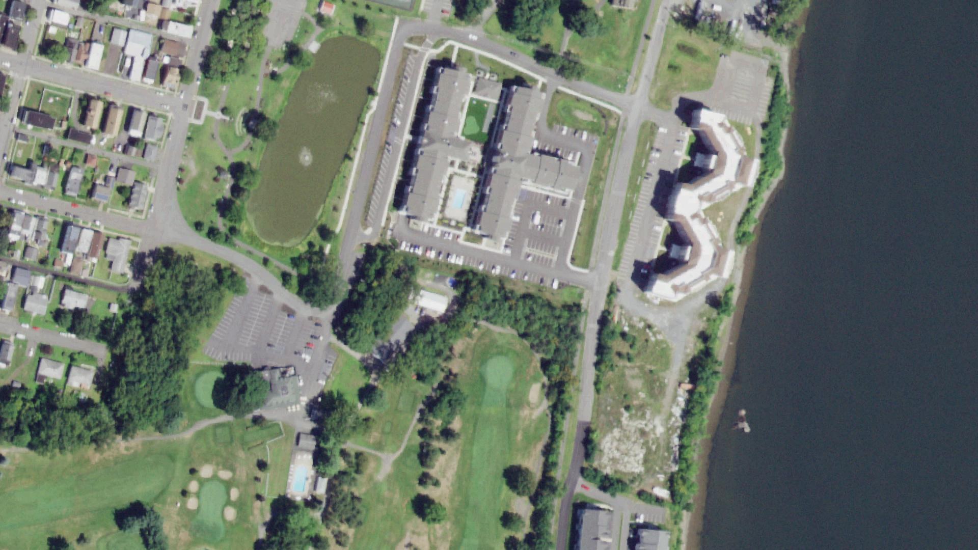 Captain's Lookout Expansion, Cohoes, NY: Aerial - existing Captain's Lookout and the expansion parcel