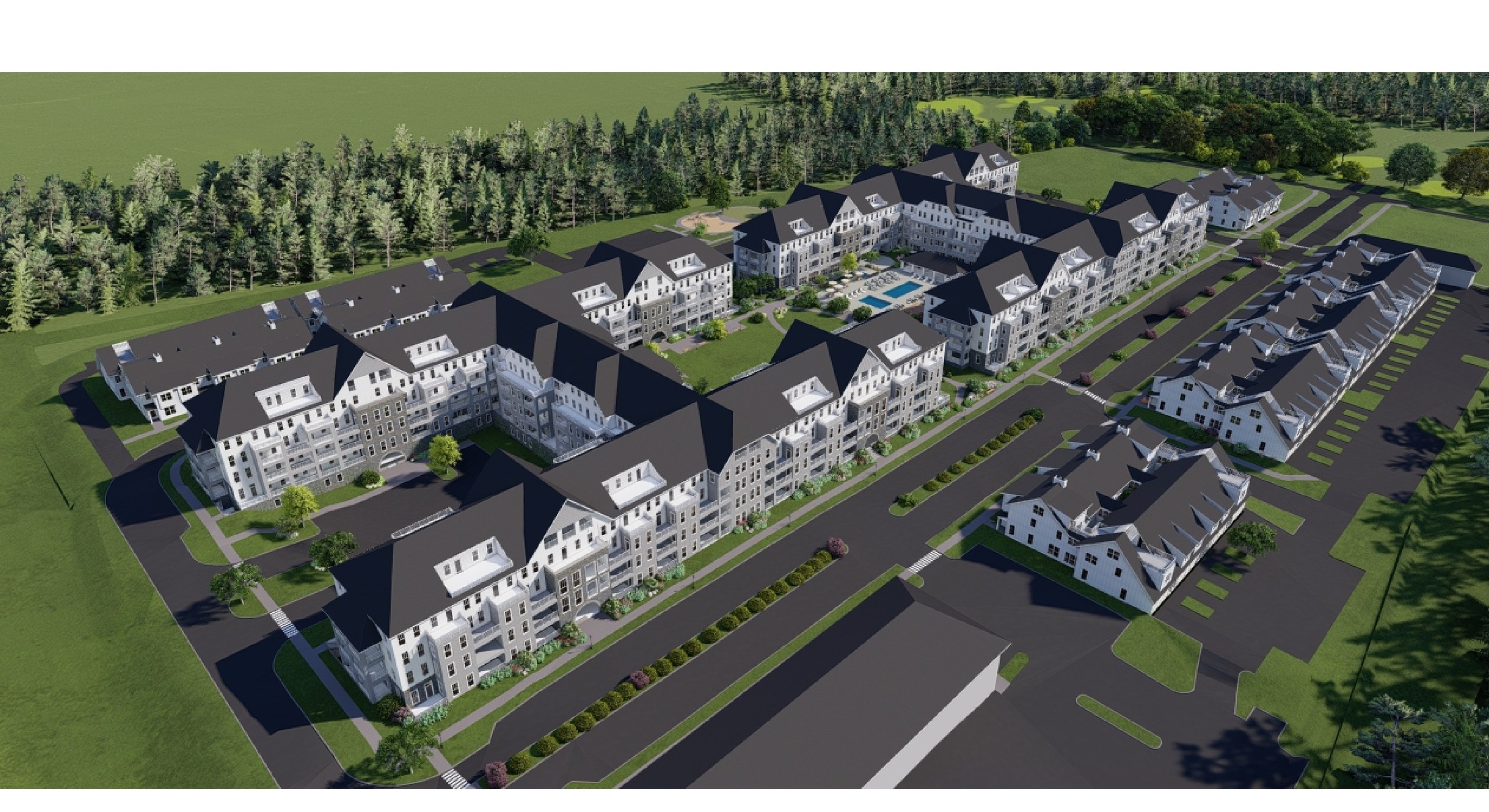 Station Park, Saratoga Springs, NY: aerial view of the district