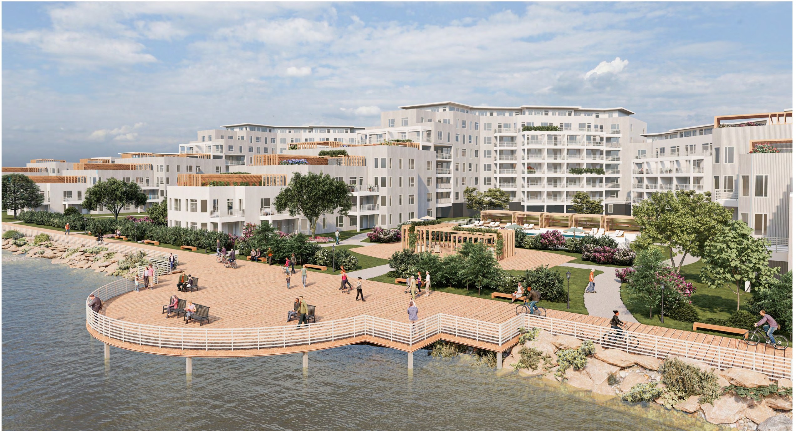 Bridgeport Harbor, Bridgeport, CT: courtyard and boardwalk