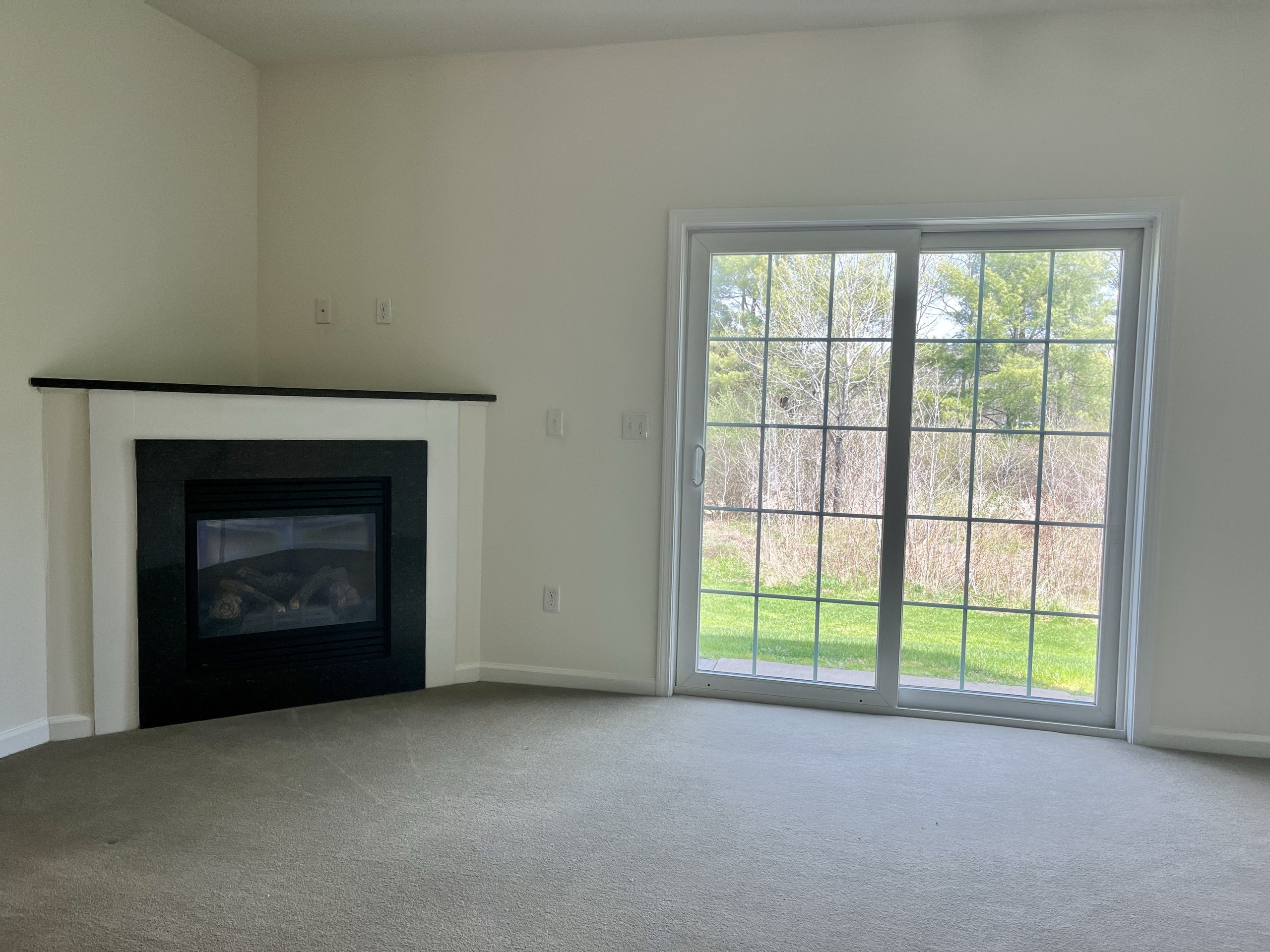 Ridgeview Townhomes, Gansevoort, NY: Fireplace and patio door to the lawn